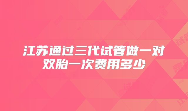江苏通过三代试管做一对双胎一次费用多少