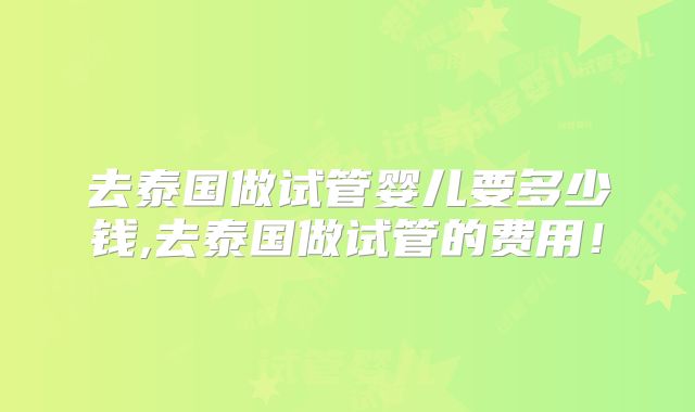 去泰国做试管婴儿要多少钱,去泰国做试管的费用！