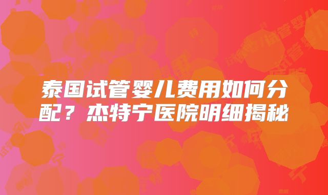 泰国试管婴儿费用如何分配？杰特宁医院明细揭秘