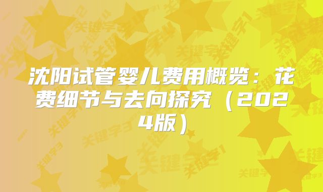 沈阳试管婴儿费用概览：花费细节与去向探究（2024版）