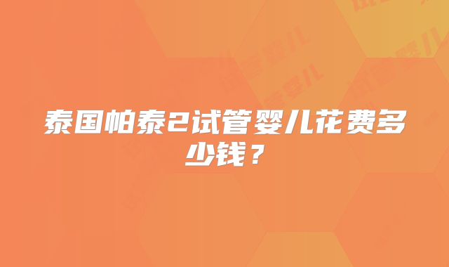 泰国帕泰2试管婴儿花费多少钱？
