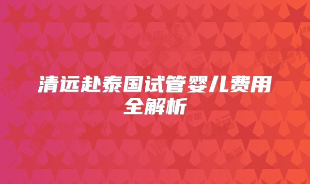 清远赴泰国试管婴儿费用全解析