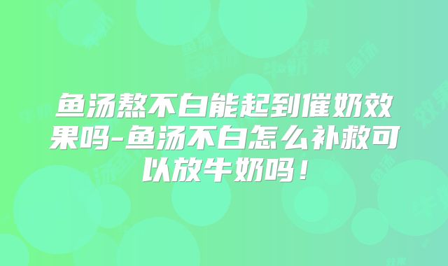 鱼汤熬不白能起到催奶效果吗-鱼汤不白怎么补救可以放牛奶吗！