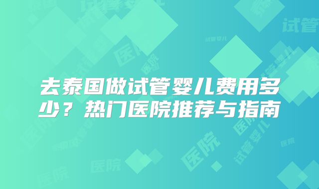 去泰国做试管婴儿费用多少？热门医院推荐与指南