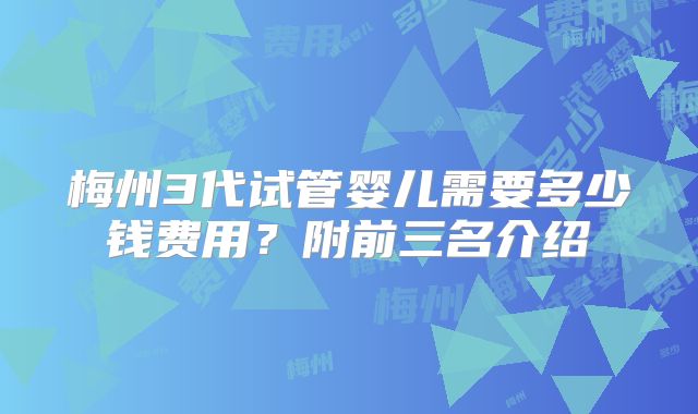 梅州3代试管婴儿需要多少钱费用？附前三名介绍