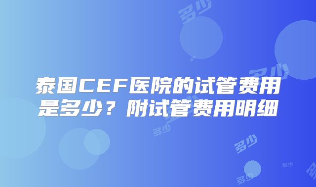 泰国CEF医院的试管费用是多少?附试管费用明细