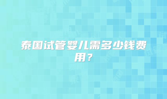 泰国试管婴儿需多少钱费用?