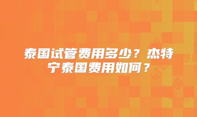 泰国试管费用多少?杰特宁泰国费用如何?