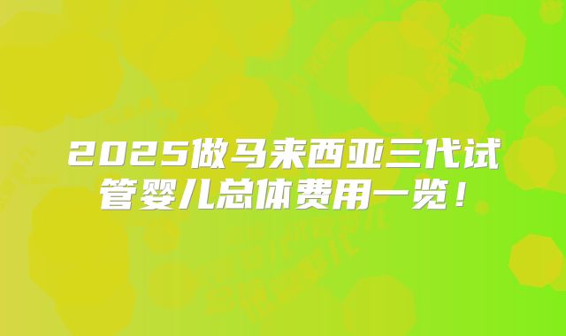 2025做马来西亚三代试管婴儿总体费用一览！