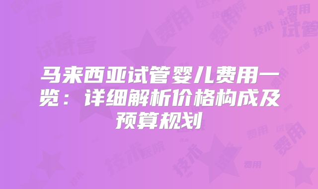马来西亚试管婴儿费用一览:详细解析价格构成及预算规划