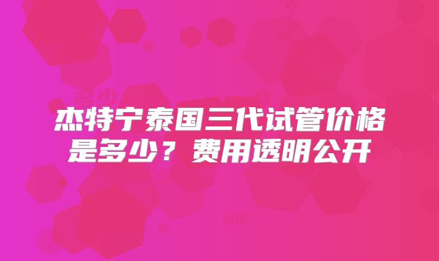 杰特宁泰国三代试管价格是多少？费用透明公开