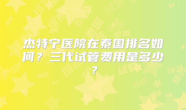 杰特宁医院在泰国排名如何？三代试管费用是多少？