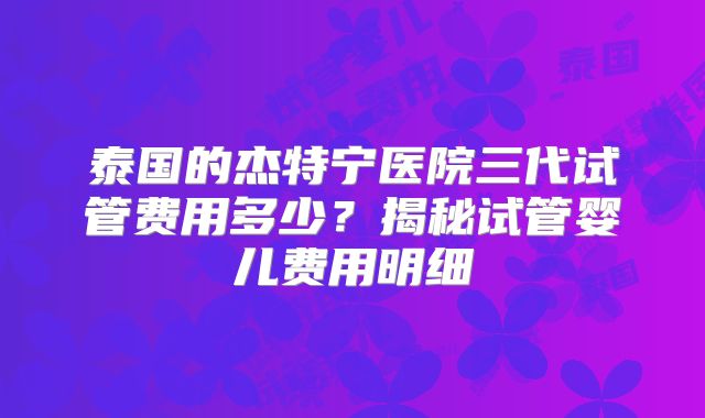 泰国的杰特宁医院三代试管费用多少?揭秘试管婴儿费用明细