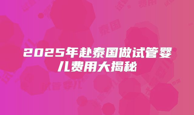 2025年赴泰国做试管婴儿费用大揭秘