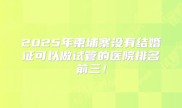 2025年柬埔寨没有结婚证可以做试管的医院排名前三！