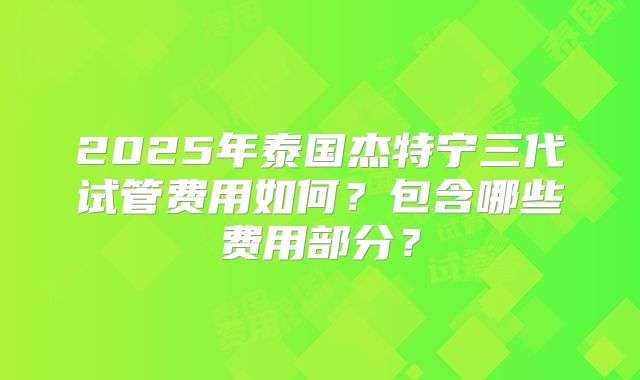 2025年泰国杰特宁三代试管费用如何?包含哪些费用部分?