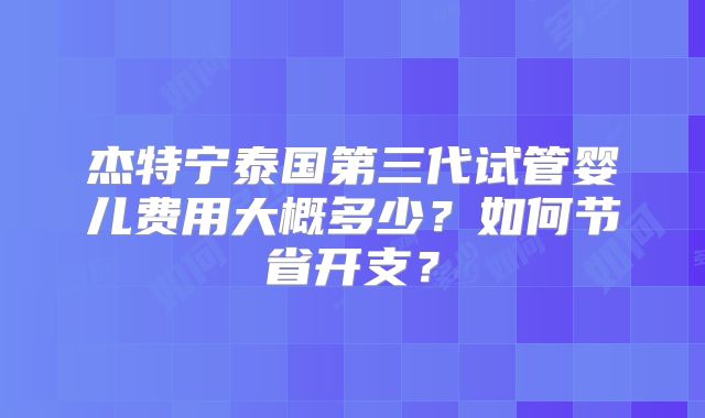杰特宁泰国第三代试管婴儿费用大概多少？如何节省开支？