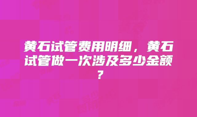 黄石试管费用明细，黄石试管做一次涉及多少金额？