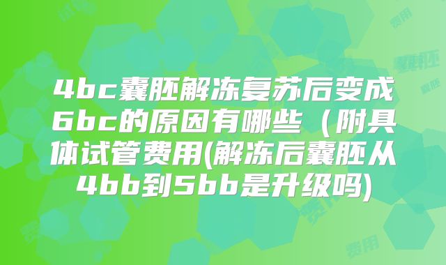 4bc囊胚解冻复苏后变成6bc的原因有哪些（附具体试管费用(解冻后囊胚从4bb到5bb是升级吗)
