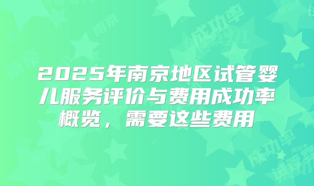 2025年南京地区试管婴儿服务评价与费用成功率概览，需要这些费用
