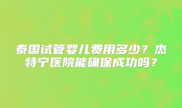 泰国试管婴儿费用多少？杰特宁医院能确保成功吗？