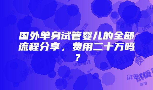 国外单身试管婴儿的全部流程分享，费用二十万吗？
