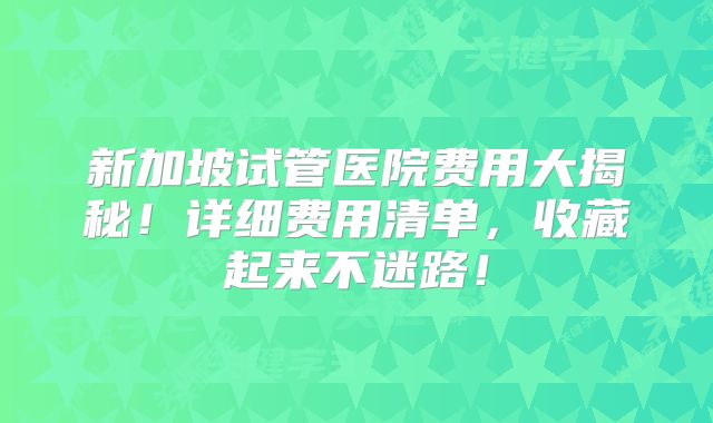 新加坡试管医院费用大揭秘!详细费用清单,收藏起来不迷路!