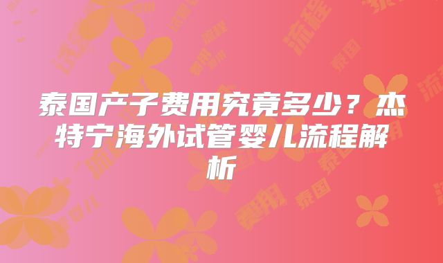 泰国产子费用究竟多少？杰特宁海外试管婴儿流程解析
