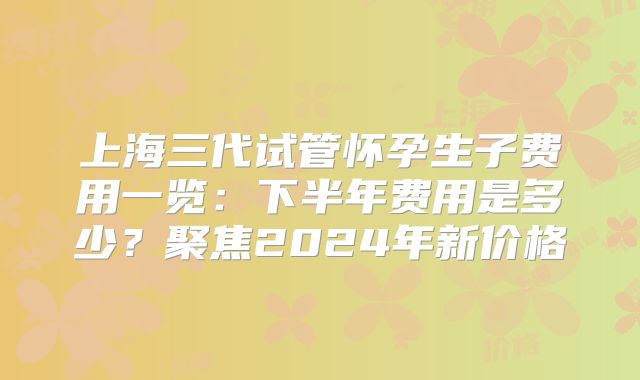 上海三代试管怀孕生子费用一览：下半年费用是多少？聚焦2024年新价格
