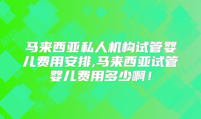 马来西亚私人机构试管婴儿费用安排,马来西亚试管婴儿费用多少啊！