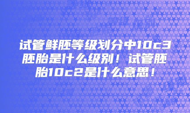 试管鲜胚等级划分中10c3胚胎是什么级别！试管胚胎10c2是什么意思！