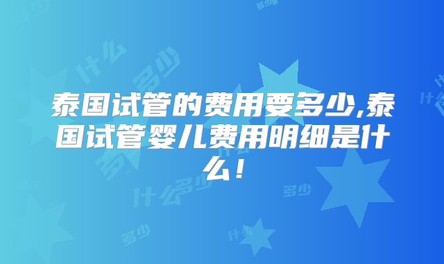 泰国试管的费用要多少,泰国试管婴儿费用明细是什么！