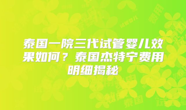 泰国一院三代试管婴儿效果如何?泰国杰特宁费用明细揭秘