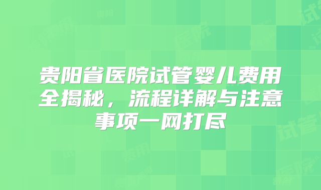 贵阳省医院试管婴儿费用全揭秘，流程详解与注意事项一网打尽