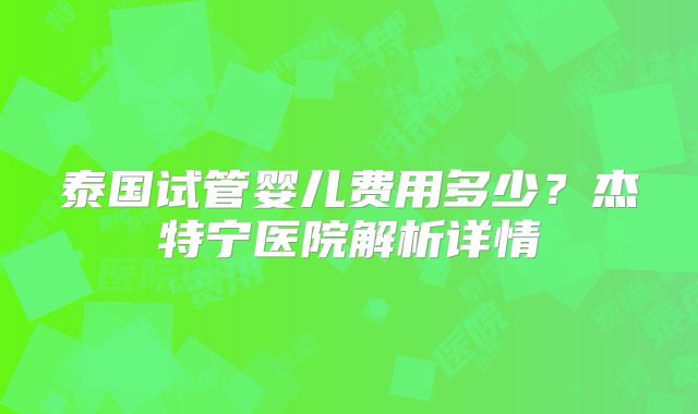 泰国试管婴儿费用多少？杰特宁医院解析详情