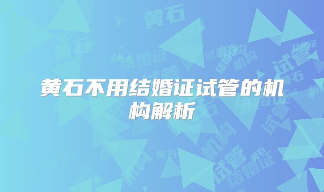 黄石不用结婚证试管的机构解析