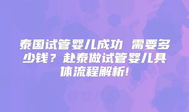 泰国试管婴儿成功 需要多少钱？赴泰做试管婴儿具体流程解析!