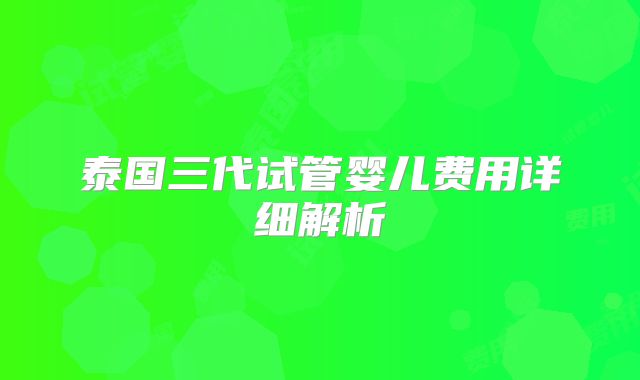 泰国三代试管婴儿费用详细解析
