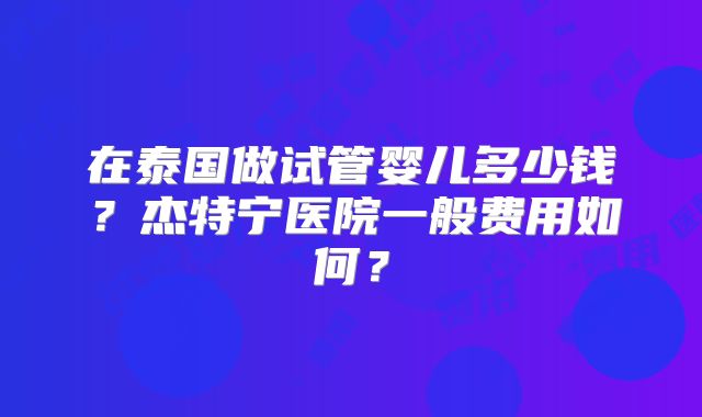 在泰国做试管婴儿多少钱？杰特宁医院一般费用如何？