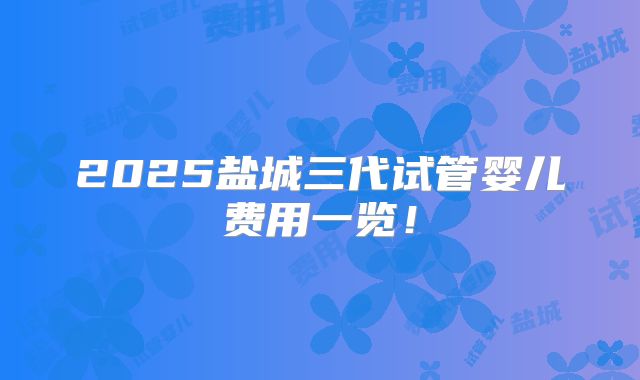 2025盐城三代试管婴儿费用一览！