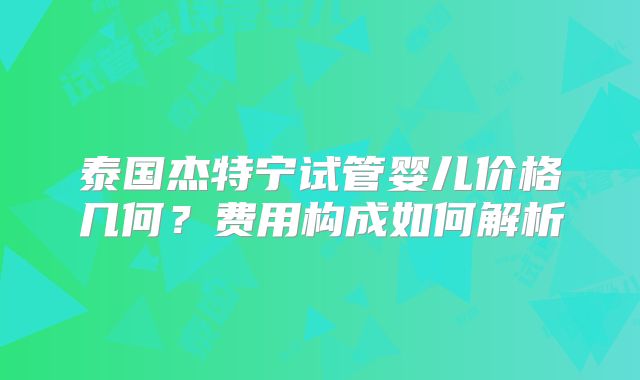 泰国杰特宁试管婴儿价格几何？费用构成如何解析