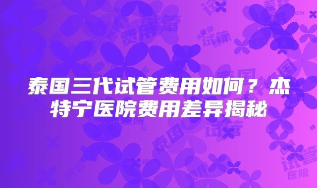 泰国三代试管费用如何?杰特宁医院费用差异揭秘