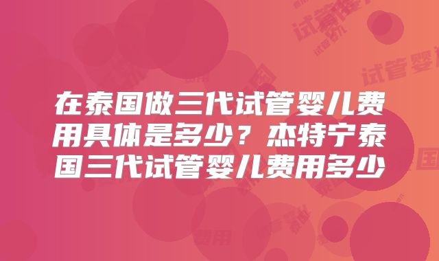 在泰国做三代试管婴儿费用具体是多少？杰特宁泰国三代试管婴儿费用多少