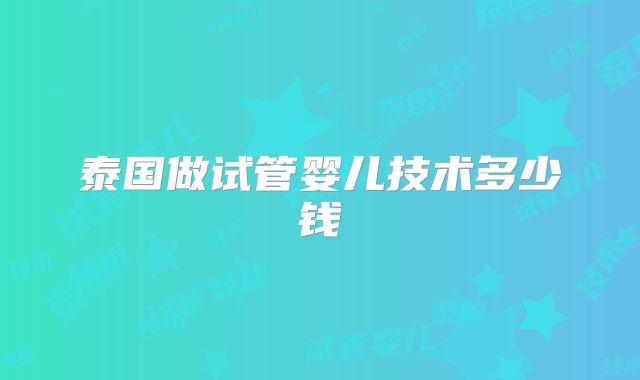 泰国做试管婴儿技术多少钱