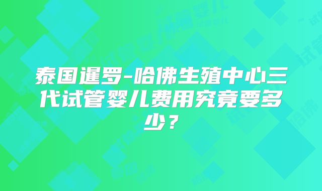 泰国暹罗-哈佛生殖中心三代试管婴儿费用究竟要多少?