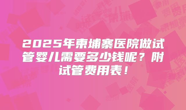 2025年柬埔寨医院做试管婴儿需要多少钱呢？附试管费用表！