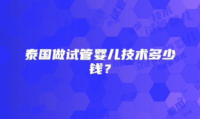 泰国做试管婴儿技术多少钱？
