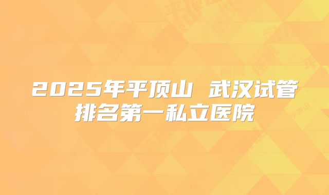 2025年平顶山 武汉试管排名第一私立医院