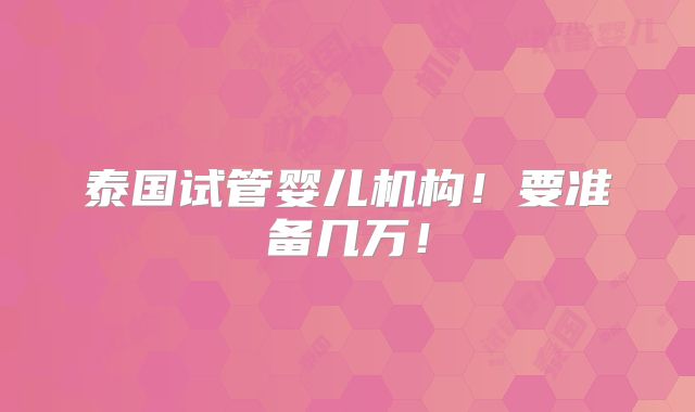 泰国试管婴儿机构！要准备几万！