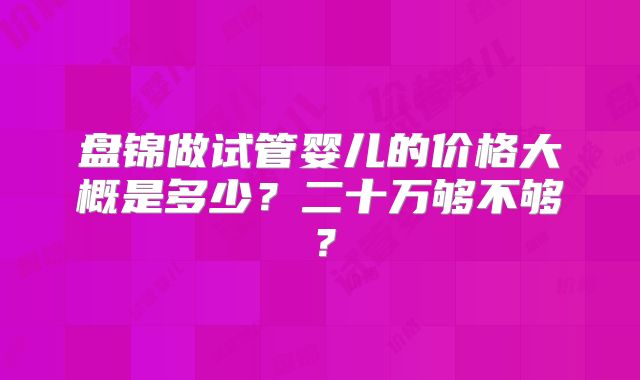 盘锦做试管婴儿的价格大概是多少？二十万够不够？